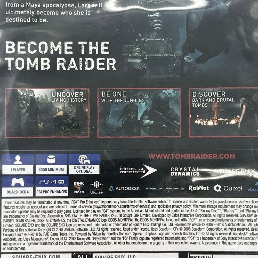 Shadow of The Tomb Raider (Sony PlayStation 4 PS4, 2018) Tested & Working